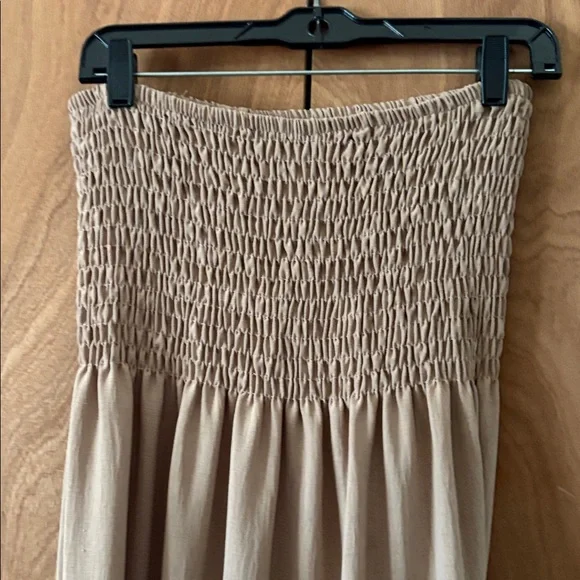 Elegant Tan Tiered Strapless Dress - Picture 3 of 6